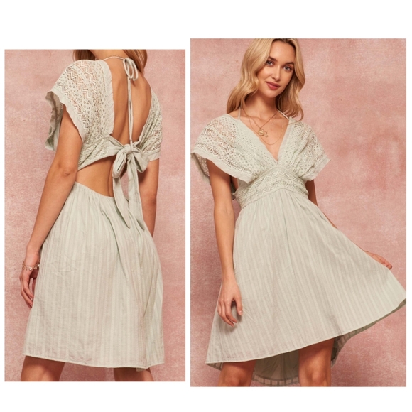 Promesa Saving Grace Sage Green High Low Above Knee Boho Halter Dress S Feminine - Picture 14 of 15